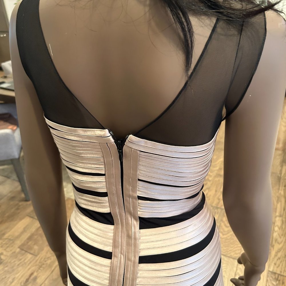 BCBGMaxAzria Champagne Gold Black Mini Dress Size 0 - Picture 5 of 7